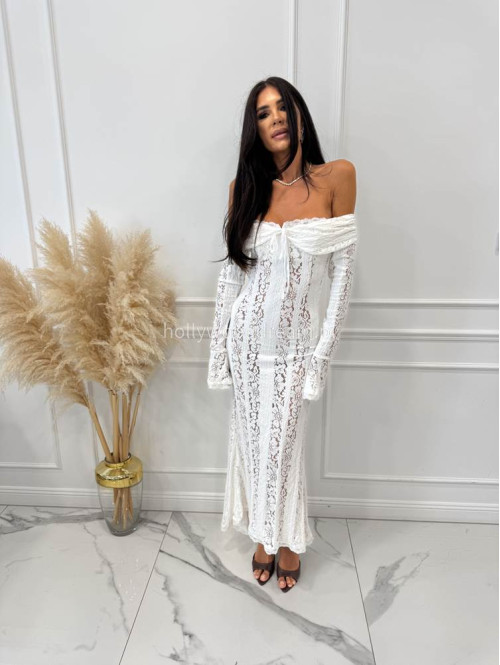 PRE ORDER Sukienka maxi hiszpanka koronkowa  CLEO biała 89 - photo #9