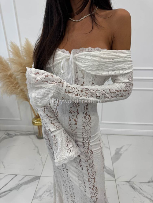PRE ORDER Sukienka maxi hiszpanka koronkowa  CLEO biała 89 - photo #11