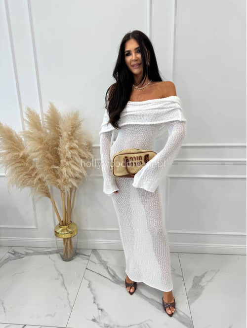 PRE ORDER Sukienka maxi sweterkowa hiszpanka z długim rękawem OLGA biała 89 - photo #5