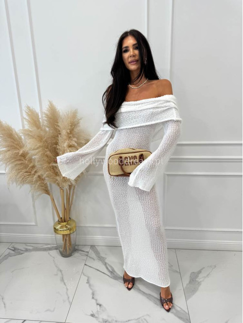 PRE ORDER Sukienka maxi sweterkowa hiszpanka z długim rękawem OLGA biała 89 - photo #8