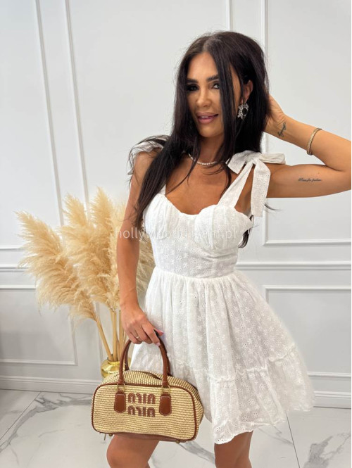 Sukienka mini ażurowa z wiązanymi ramiączkami i usztywnianymi miseczkami OLA biała 89 - photo #11