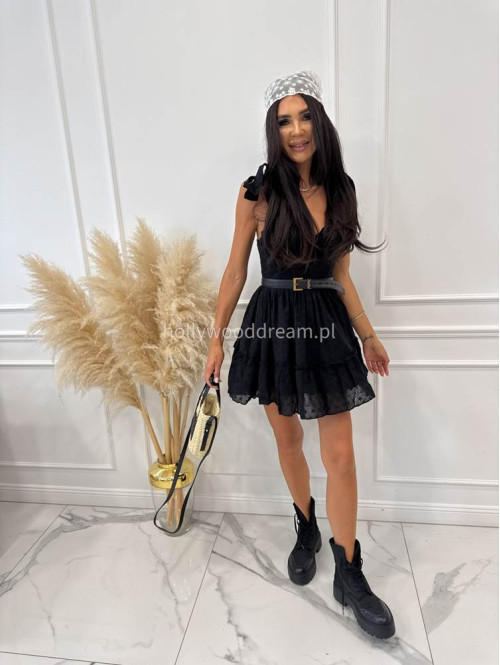 PRE ORDER Sukienka mini ażurowa z wiązanymi ramiączkami i usztywnianymi miseczkami OLA czarna 89 - photo #8