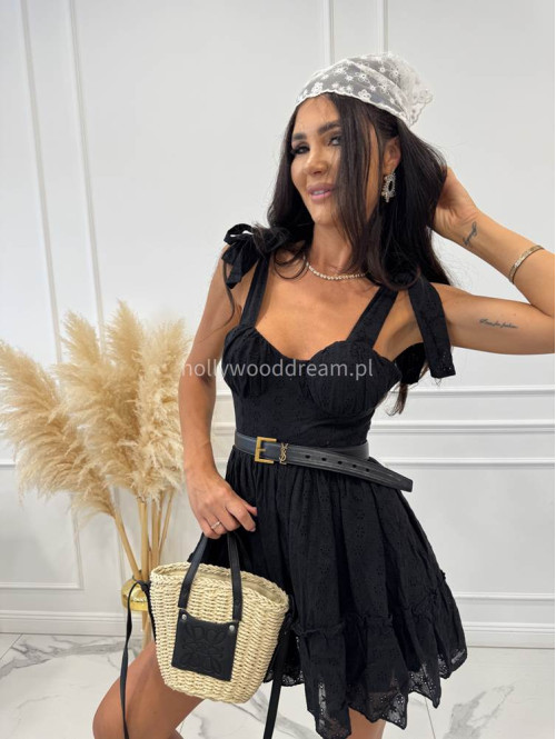 PRE ORDER Sukienka mini ażurowa z wiązanymi ramiączkami i usztywnianymi miseczkami OLA czarna 89 - photo #10