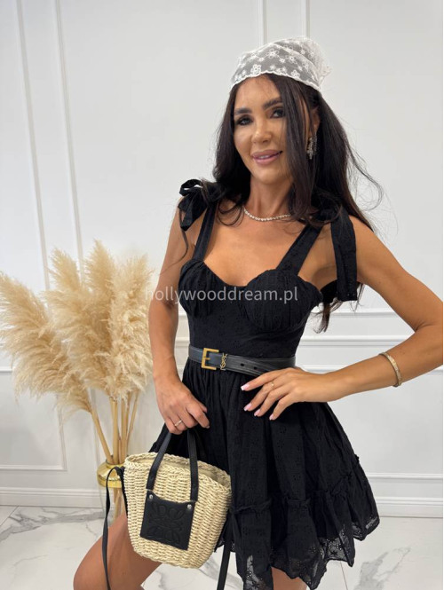 PRE ORDER Sukienka mini ażurowa z wiązanymi ramiączkami i usztywnianymi miseczkami OLA czarna 89 - photo #11