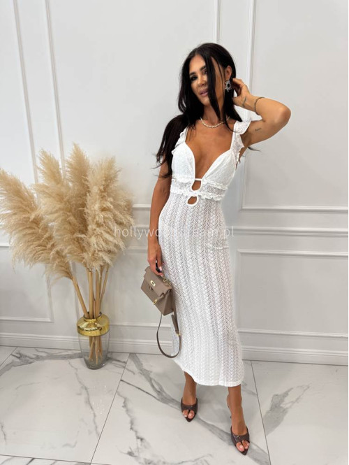PRE ORDER Sukienka plażowa maxi z głębokim dekoltem TATIANA biała 89 - photo #3