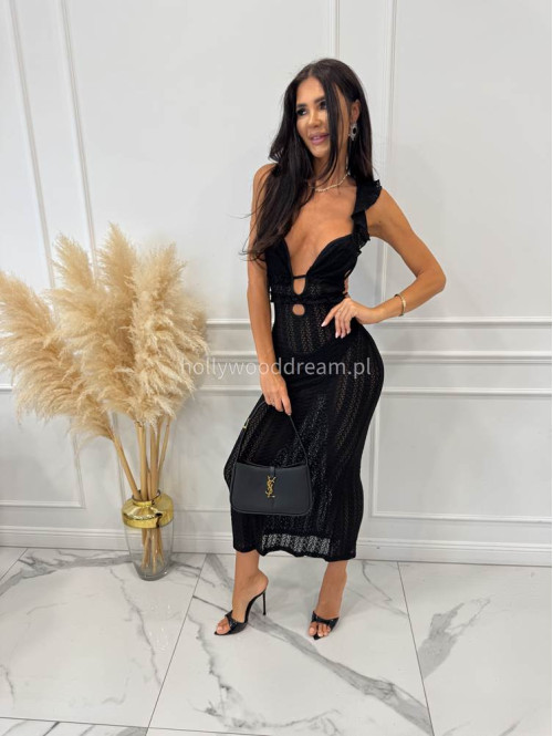 PRE ORDER Sukienka plażowa maxi z głębokim dekoltem TATIANA czarna 89 - photo #5