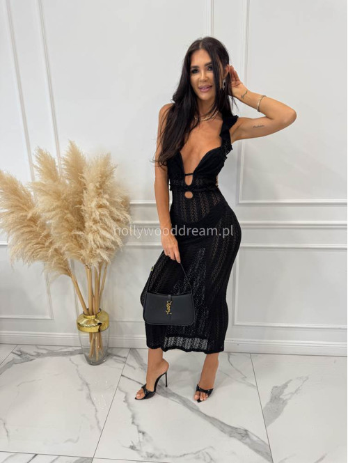PRE ORDER Sukienka plażowa maxi z głębokim dekoltem TATIANA czarna 89 - photo #7