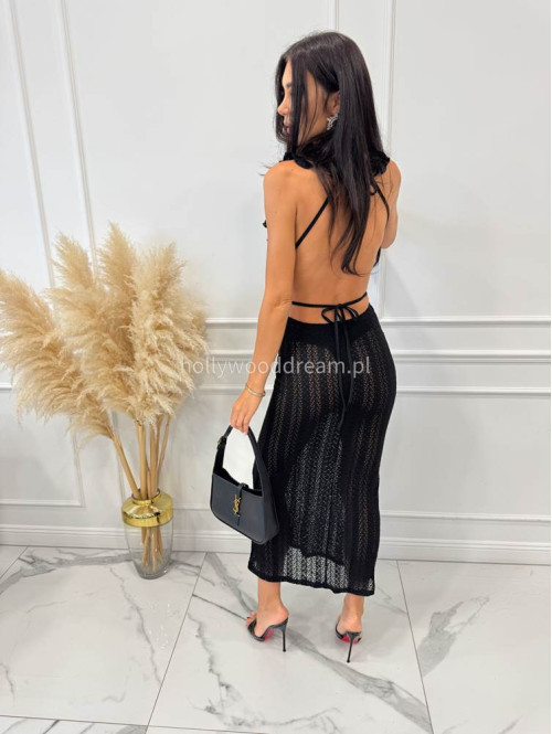 PRE ORDER Sukienka plażowa maxi z głębokim dekoltem TATIANA czarna 89 - photo #8