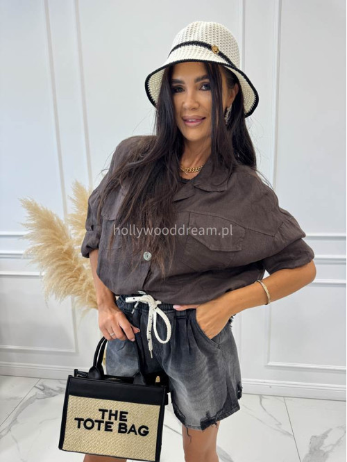 Spodenki jeans mom fit z białym sznurkiem KLAUDIA ciemno szare 06 - photo #1