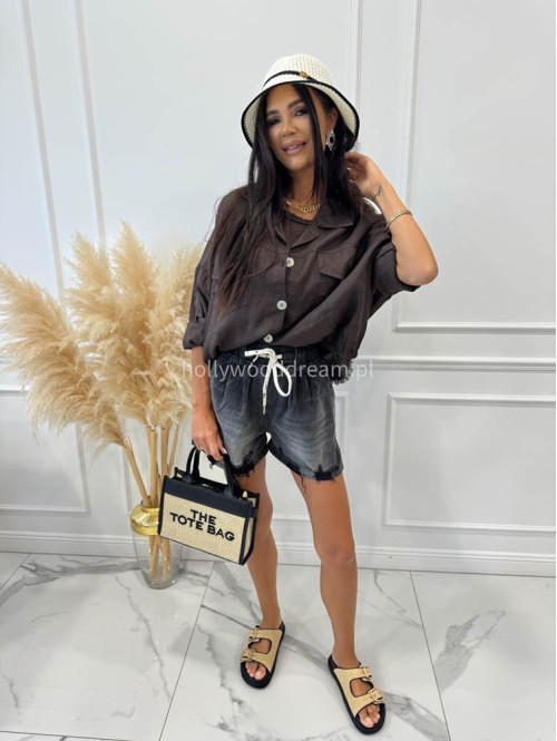Spodenki jeans mom fit z białym sznurkiem KLAUDIA ciemno szare 06 - photo #5