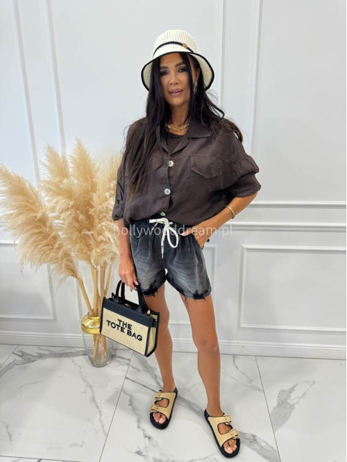 Spodenki jeans mom fit z białym sznurkiem KLAUDIA ciemno szare 06 - photo #7