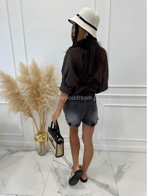 Spodenki jeans mom fit z białym sznurkiem KLAUDIA ciemno szare 06 - photo #8