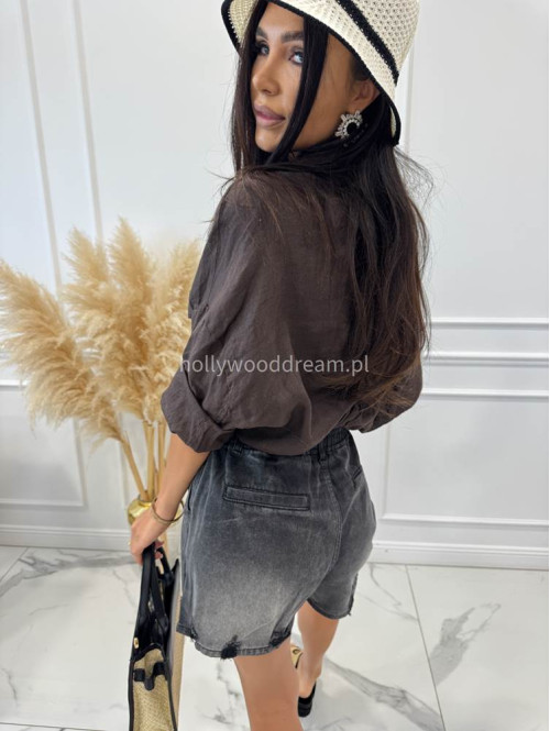 Spodenki jeans mom fit z białym sznurkiem KLAUDIA ciemno szare 06 - photo #9