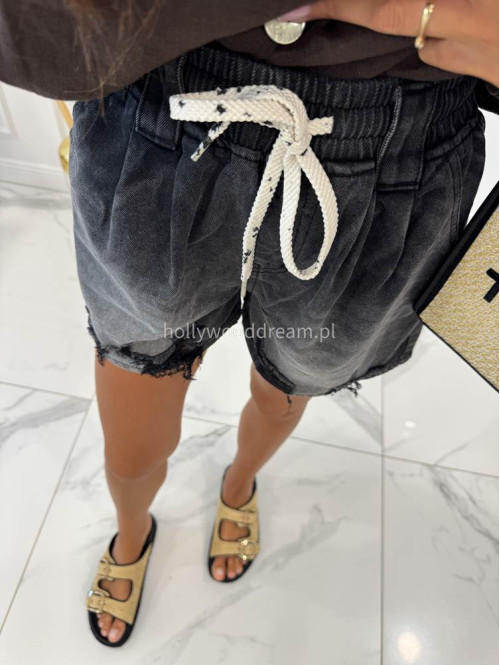 Spodenki jeans mom fit z białym sznurkiem KLAUDIA ciemno szare 06 - photo #10