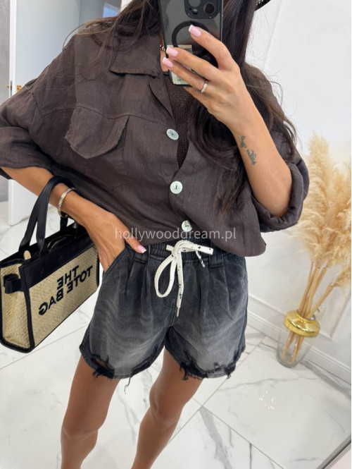 Spodenki jeans mom fit z białym sznurkiem KLAUDIA ciemno szare 06 - photo #13