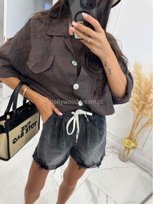Spodenki jeans mom fit z białym sznurkiem KLAUDIA ciemno szare 06 - photo #14