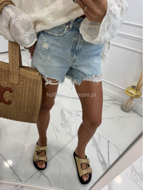 Spodenki jeansowe krótkie z przetarciami KAMILO jasny jeans 94 - photo #8