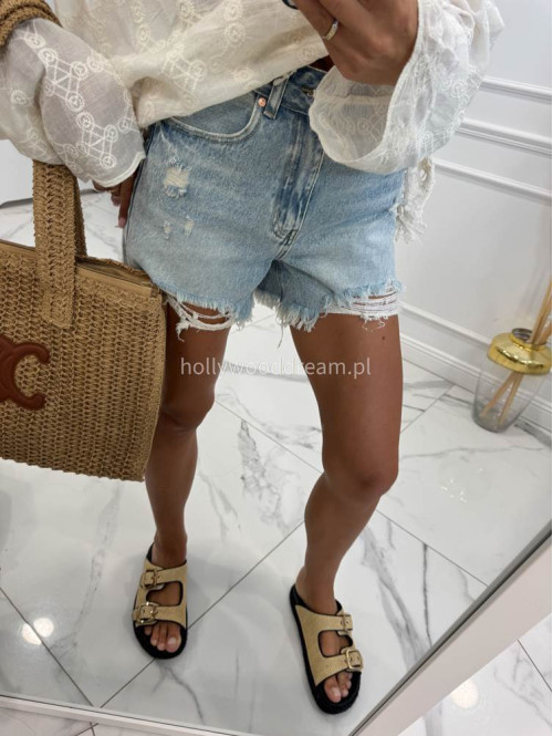 Spodenki jeansowe krótkie z przetarciami KAMILO jasny jeans 94 - photo #9