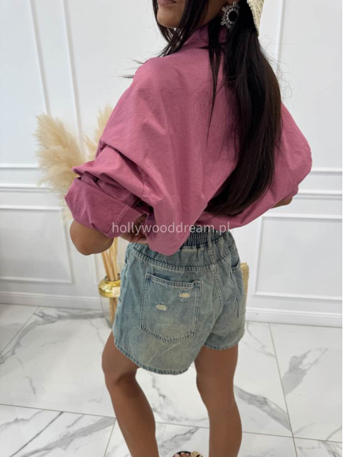 Spodenki jeans z gumką w pasie, różowym sznurkiem i przetarciami MIRO sprany jeans 06 - photo #18