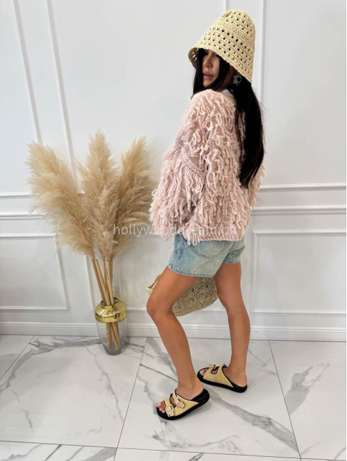 Spodenki jeans z gumką w pasie, różowym sznurkiem i przetarciami MIRO sprany jeans 06 - photo #27