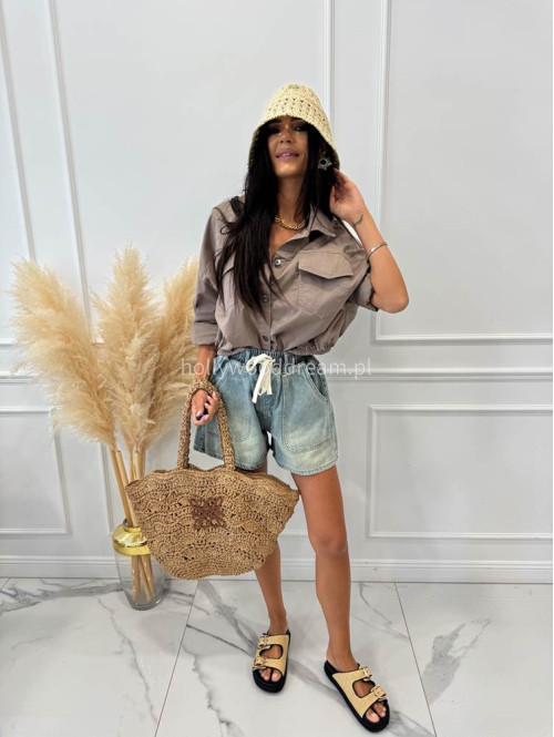 Spodenki jeans z z kieszeniami i białym sznurkiem LOLA sprany jeans  06 - photo #9