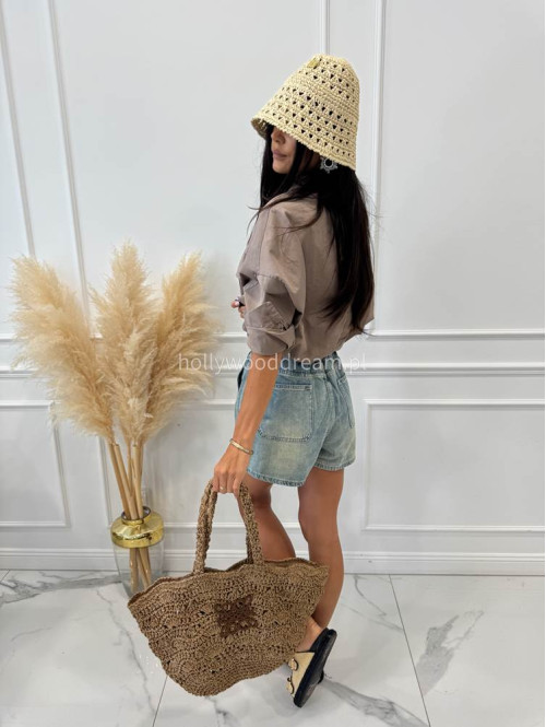 Spodenki jeans z z kieszeniami i białym sznurkiem LOLA sprany jeans  06 - photo #10