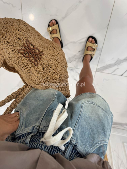 Spodenki jeans z z kieszeniami i białym sznurkiem LOLA sprany jeans  06 - photo #16