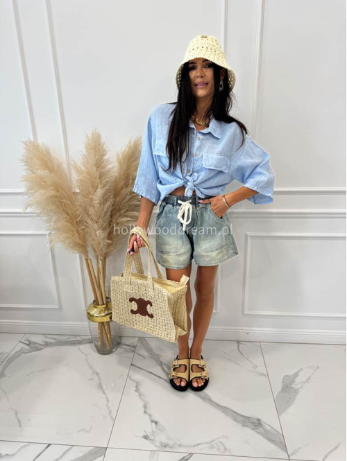 Spodenki jeans z z kieszeniami i białym sznurkiem LOLA sprany jeans  06 - photo #25