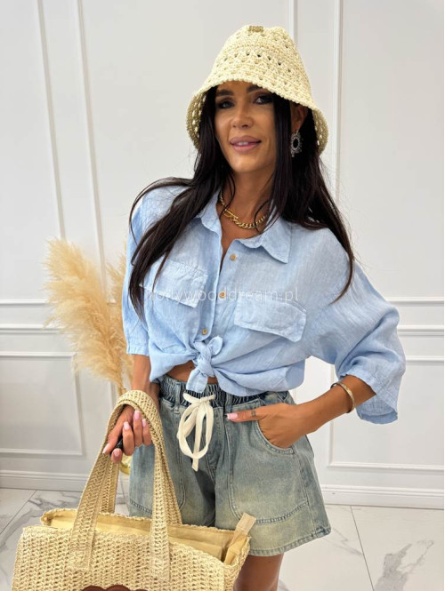 Spodenki jeans z z kieszeniami i białym sznurkiem LOLA sprany jeans  06 - photo #28