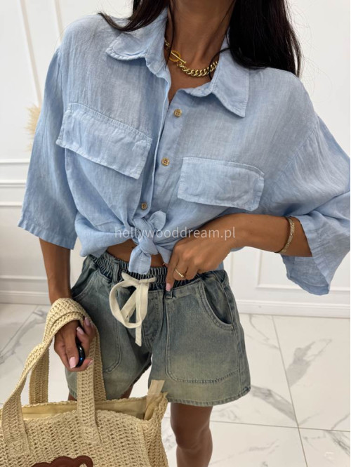 Spodenki jeans z z kieszeniami i białym sznurkiem LOLA sprany jeans  06 - photo #29