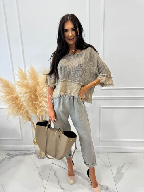 Bluzka ażurowa pleciona na krótki rękaw OLA khaki 06 - photo #9