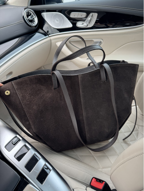 Torebka średnia shopper zamsz + skóra z wkładem NOE czekoladowa
