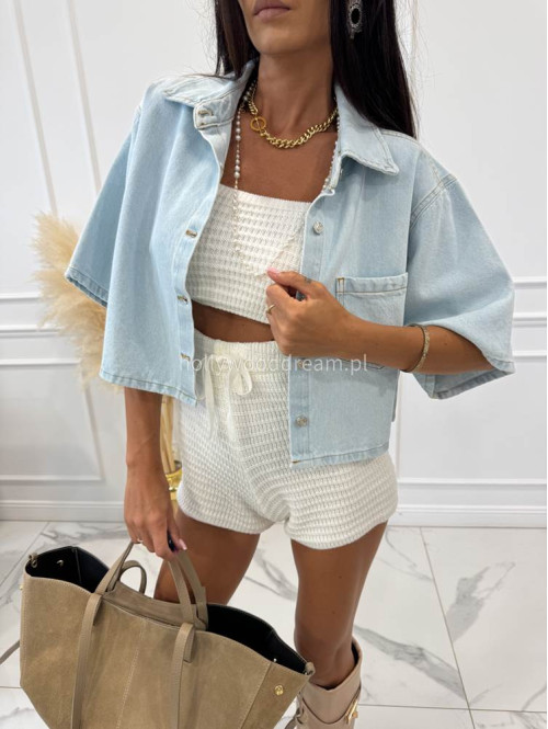 Koszula jeansowa z krótkim rękawem MIBI jasny jeans 161 - photo #2