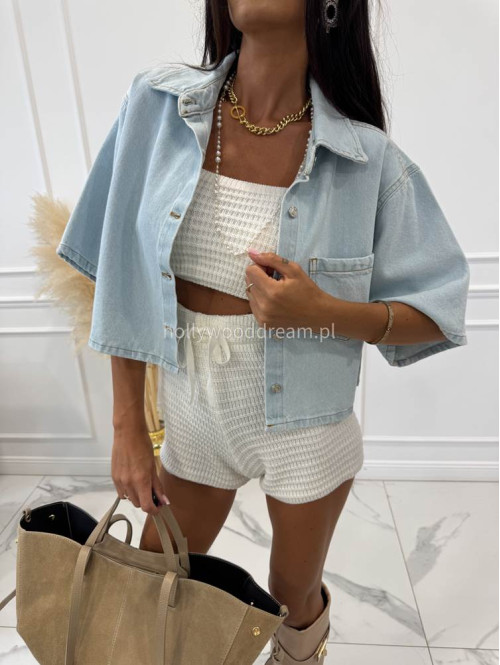 Koszula jeansowa z krótkim rękawem MIBI jasny jeans 161 - photo #3