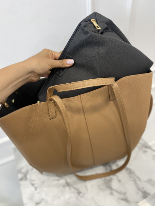 Torebka średnia shopper skórzana z wkładem GLAMOUR karmel - photo #20