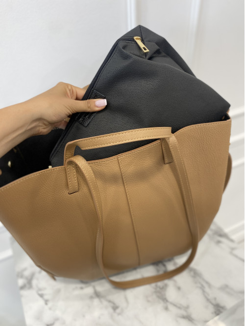 Torebka średnia shopper skórzana z wkładem GLAMOUR karmel - photo #21