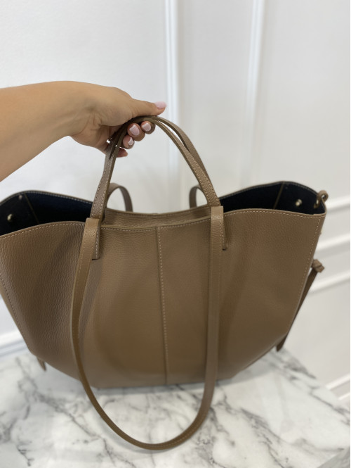 Torebka średnia shopper skórzana z wkładem GLAMOUR mokka - photo #1