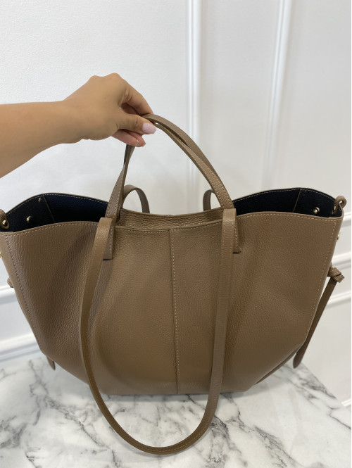 Torebka średnia shopper skórzana z wkładem GLAMOUR mokka - photo #2