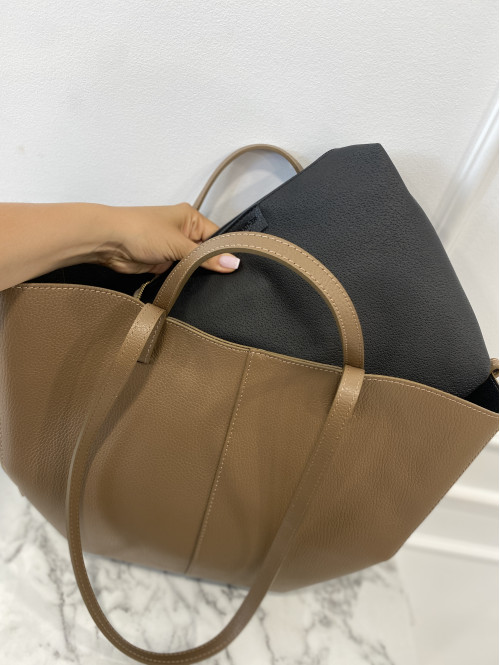 Torebka średnia shopper skórzana z wkładem GLAMOUR mokka - photo #5