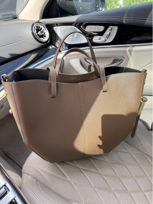 Torebka średnia shopper skórzana z wkładem GLAMOUR mokka
