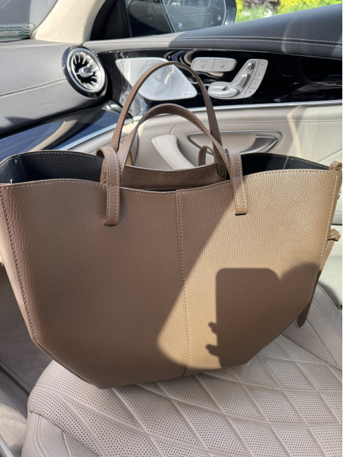 Torebka średnia shopper skórzana z wkładem GLAMOUR mokka - photo #7