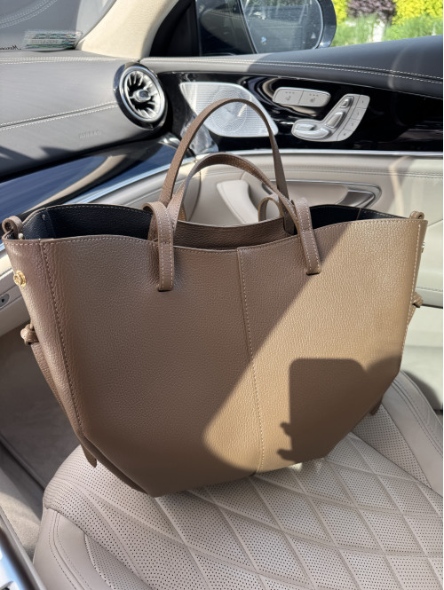 Torebka średnia shopper skórzana z wkładem GLAMOUR mokka - photo #8