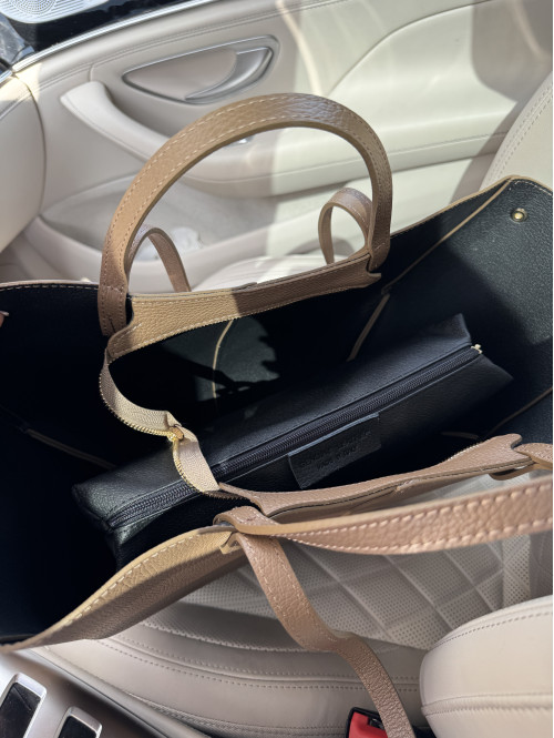 Torebka średnia shopper skórzana z wkładem GLAMOUR mokka - photo #9