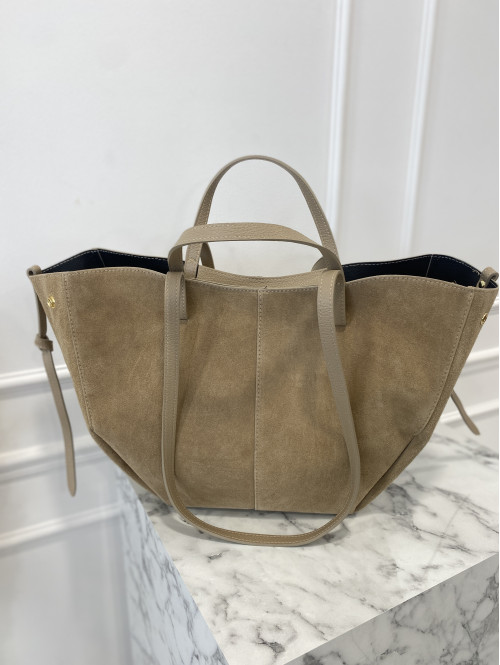 Torebka średnia shopper zamsz + skóra z wkładem NOE beżowa - photo #1