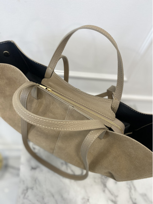 Torebka średnia shopper zamsz + skóra z wkładem NOE beżowa - photo #4