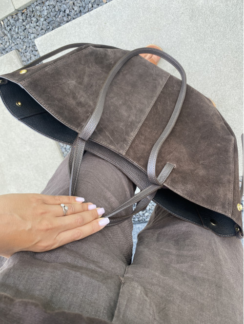 Torebka średnia shopper zamsz + skóra z wkładem NOE czekoladowa - photo #26