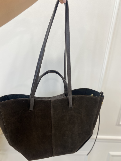 Torebka średnia shopper zamsz + skóra z wkładem NOE czekoladowa - photo #27