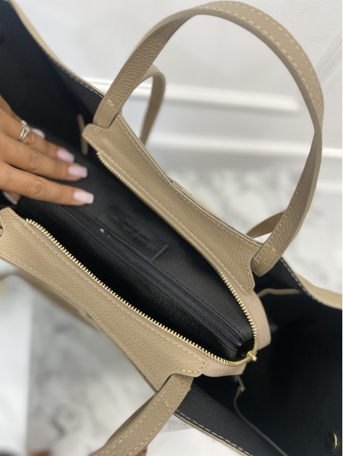 Torebka średnia shopper zamsz + skóra z wkładem NOE beżowa - photo #6