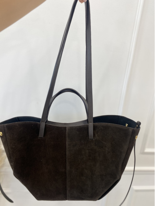 Torebka średnia shopper zamsz + skóra z wkładem NOE czekoladowa - photo #29
