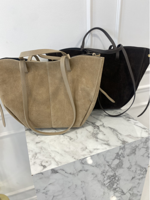 Torebka średnia shopper zamsz + skóra z wkładem NOE beżowa - photo #7
